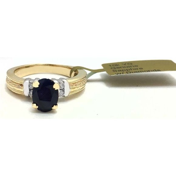 Genuine 1.55 Cts Blue Sapphire & Diamonds 10k Gold Ring